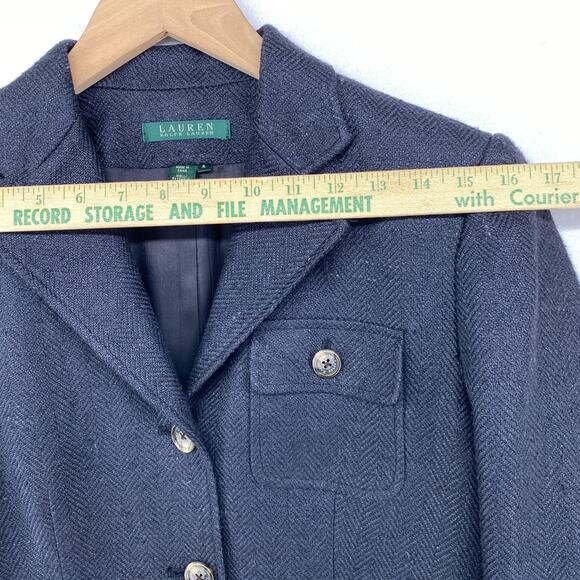 LAUREN RALPH LAUREN Blazer 4 Silk Linen Herringbone Blazer Jacket Blue Gray - Picture 11 of 15